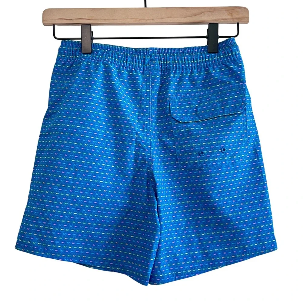 Vineyard Vines Boys Small 8 Chappy Swim Trunks Blue Micro Whale Print NWT Lined